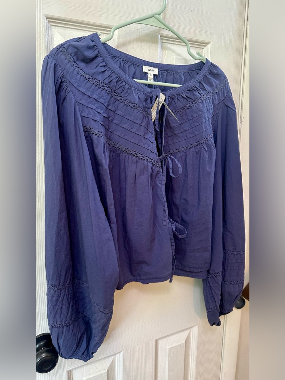 Aerie Tie Front Boho Peasant Top, XL, see description.